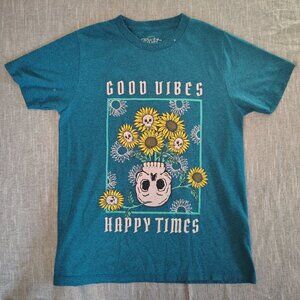Eighty Eight T-Shirt Kids Size Large Good Vibes Happy Times Skull Flowers